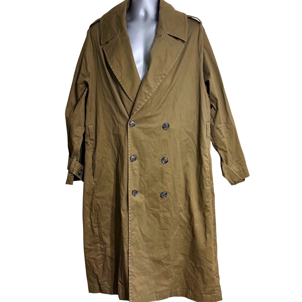 Topman Mens Olive Green Double Breasted‎ Trench Coat Longline Jacket Size M